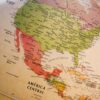 colorful map of north america on globe